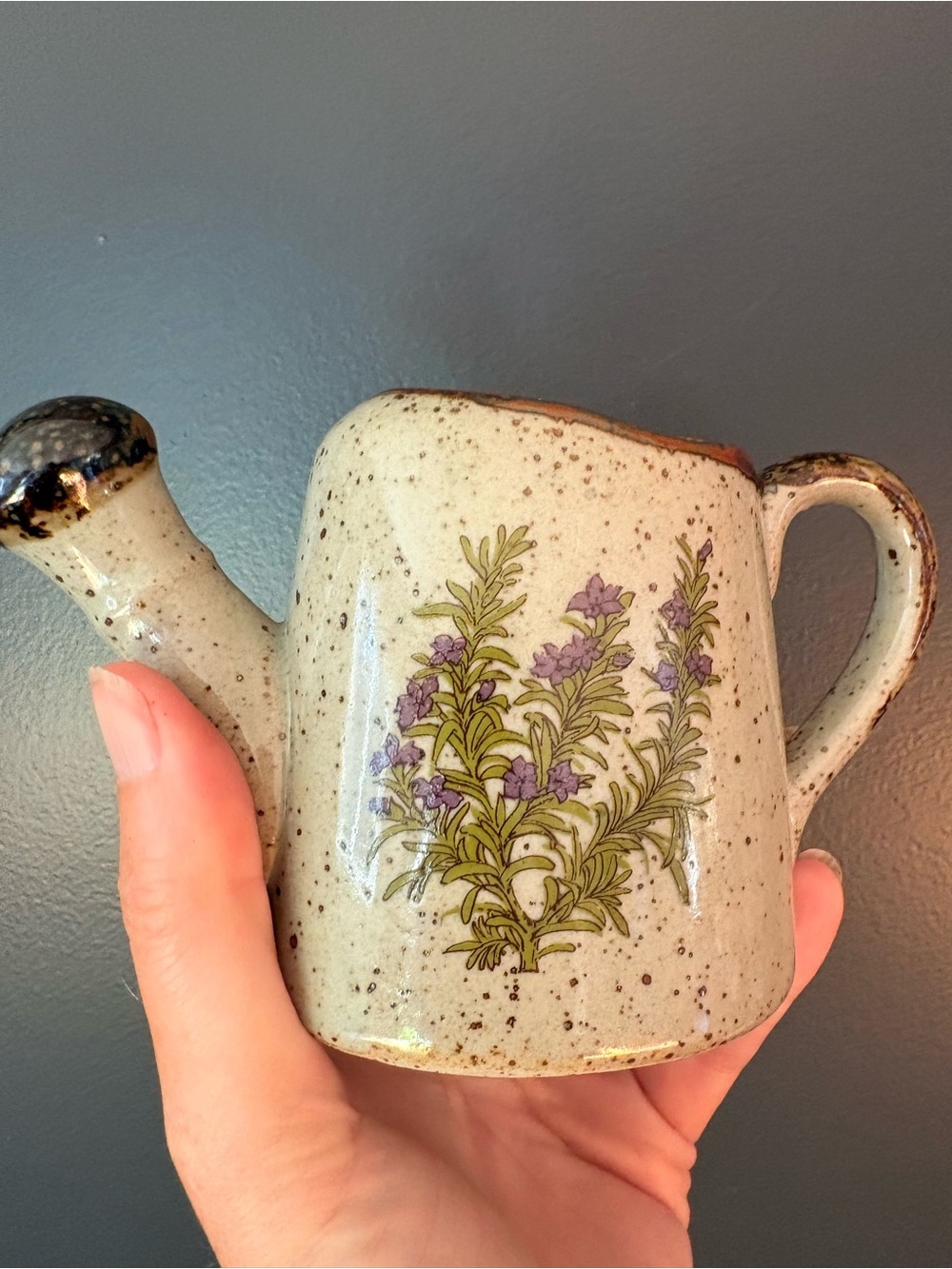 Vintage Takahashi Japan- Handcrafted Speckled Ceramic Watering can
